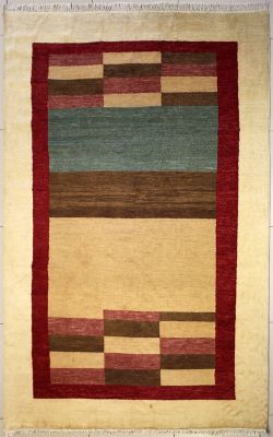 6'1x8'7 Gabbeh Area Rug with Wool Pile - Striped Design | Hand-Knotted Multicolored | 6x9