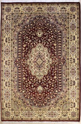 4'11x7'11 Pak Persian High Quality Area Rug with Wool Pile - Floral Medallion Design | Hand-Knotted in Red