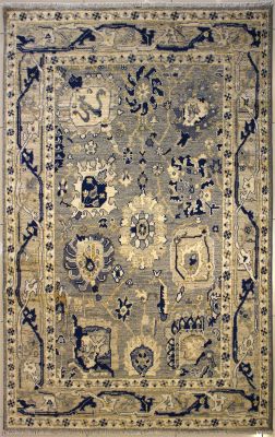 6'0x8'8 Chobi Ziegler Area Rug made using Vegetable dyes with Wool Pile - Floral Design | Hand-Knotted in Grey