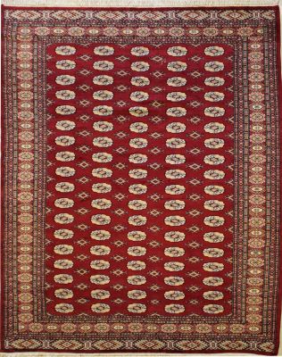 6'2x8'10 Bokhara Jaldar Area Rug with Wool Pile - Special Mori Bokhara Elephant Foot Design | Hand-Knotted in Red