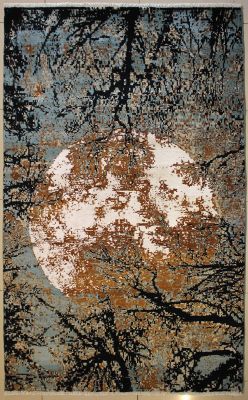 5'0x8'5 Pak Persian High Quality Area Rug with Silk & Wool Pile - Floral Pictorial Design | Hand-Knotted in Greenish Blue