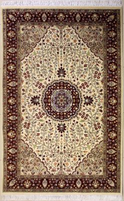 5'1x8'3 Pak Persian High Quality Area Rug with Silk & Wool Pile - Floral Design | Hand-Knotted in White