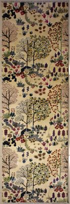 2'7x10'1 Chobi Ziegler Area Rug made using Vegetable dyes with Wool Pile - Floral Design | Hand-Knotted in White