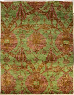 5'2x6'9 Chobi Ziegler Area Rug made using Vegetable dyes with Wool Pile - Paisley Design | Hand-Knotted in Green