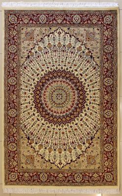 5'1x8'3 Pak Persian High Quality Area Rug with Silk & Wool Pile - Floral Design | Hand-Knotted in White