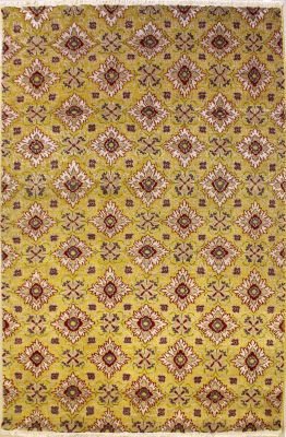 5'0x8'4 Chobi Ziegler Area Rug made using Vegetable dyes with Silk & Wool Pile - Diamond Design | Hand-Knotted in Gold