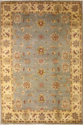 5'6x9'0 Chobi Ziegler Area Rug made using Vegetable dyes with Wool Pile - Floral Design | Hand-Knotted in Grey