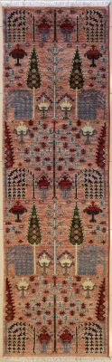 2'7x10'5 Chobi Ziegler Area Rug made using Vegetable dyes with Wool Pile - Floral Design | Hand-Knotted in Reddish Brown