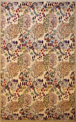 5'10x9'0 Chobi Ziegler Area Rug made using Vegetable dyes with Wool Pile - Floral Design | Hand-Knotted in White