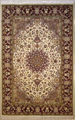 4'11x8'2 Pak Persian High Quality Area Rug with Wool Pile - Floral Medallion Design | Hand-Knotted in White