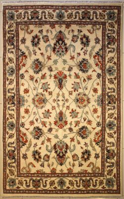 5'0x8'2 Chobi Ziegler Area Rug made using Vegetable dyes with Wool Pile - Floral Design | Hand-Knotted in White