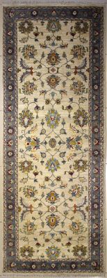 4'0x9'10 Chobi Ziegler Area Rug made using Vegetable dyes with Wool Pile - Floral Design | Hand-Knotted in White
