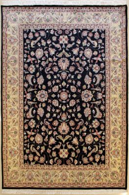 6'2x9'7 Pak Persian Area Rug with Silk & Wool Pile - Pictorial Hunting Shikargah Design | Hand-Knotted in Black