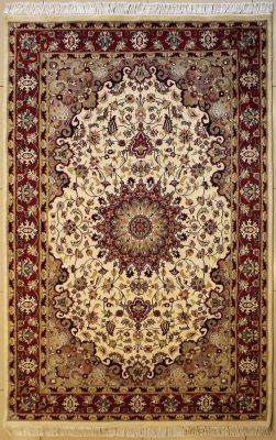5'1x8'0 Pak Persian High Quality Area Rug with Wool Pile - Floral Medallion Design | Hand-Knotted in White