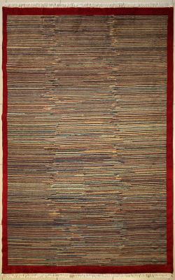 6'1x8'11 Gabbeh Area Rug with Wool Pile - Striped Design | Hand-Knotted Multicolored | 6x9