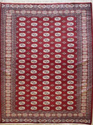 6'3x9'3 Bokhara Jaldar Area Rug with Wool Pile - Special Mori Bokhara Elephant Foot Design | Hand-Knotted in Red