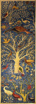 3'0x9'10 Chobi Ziegler Area Rug made using Vegetable dyes with Wool Pile - Pictorial Hunting Shikargah Design 