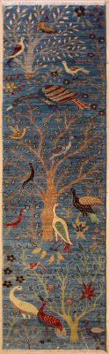 2'7x10'7 Chobi Ziegler Area Rug made using Vegetable dyes with Wool Pile - Pictorial Hunting Shikargah Design 