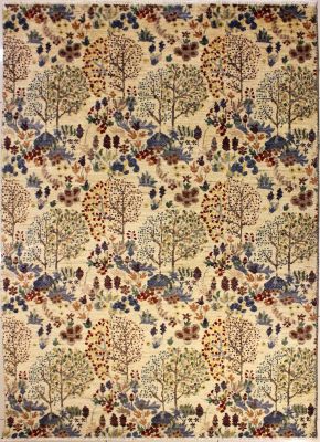 5'5x8'0 Chobi Ziegler Area Rug made using Vegetable dyes with Wool Pile - Floral Design | Hand-Knotted in White