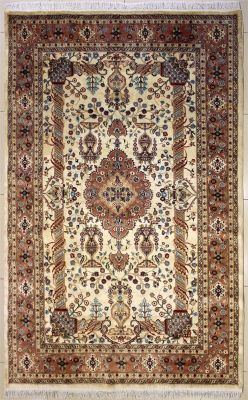 6'1x8'10 Pak Persian Area Rug with Silk & Wool Pile - Floral Medallion Design | Hand-Knotted in Ivory