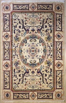 5'3x7'5 Chobi Ziegler Area Rug made using Vegetable dyes with Wool Pile - Pictorial Hunting Shikargah Design 