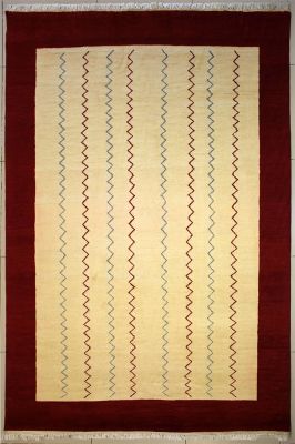 5'11x8'9 Gabbeh Area Rug made using Vegetable dyes with Wool Pile - Checkered Design | Hand-Knotted Multicolored | 6x9 Double Knot Rug
