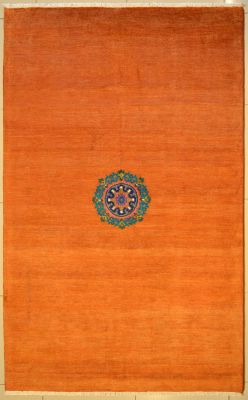 5'0x8'4 Chobi Ziegler Area Rug made using Vegetable dyes with Wool Pile - Solid Design | Hand-Knotted in Orange