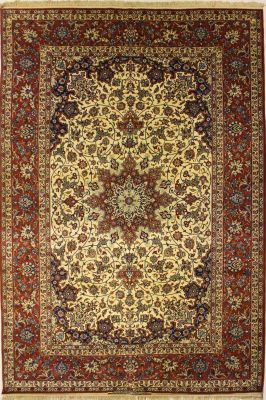 6'8x9'8 Pak Persian High Quality Area Rug with Wool Pile - Isfahan Medallion Design | Hand-Knotted in White