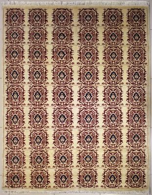 6'2x7'5 Chobi Ziegler Area Rug made using Vegetable dyes with Wool Pile - Geometric Design | Hand-Knotted in White