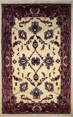 4'10x8'3 Chobi Ziegler Area Rug made using Vegetable dyes with Wool Pile - Floral Design | Hand-Knotted in White