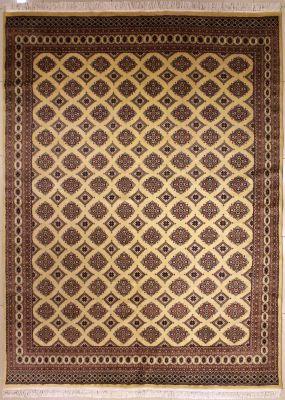 7'10x9'9 Bokhara Jaldar Area Rug with Silk & Wool Pile - Geometric Diamond Design | Hand-Knotted in White