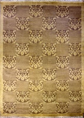 5'9x9'2 Gabbeh Area Rug made using Vegetable dyes with Wool Pile - Checkered Design | Hand-Knotted in White