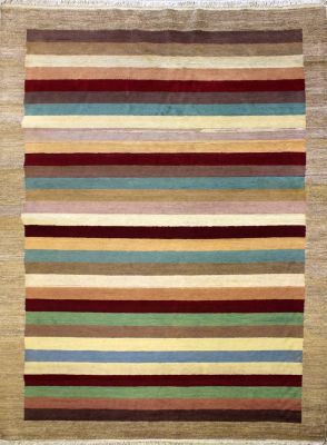 6'5x9'9 Gabbeh Area Rug made using Vegetable dyes with Wool Pile - Striped Design | Hand-Knotted Multicolored | 6.5x10 Double Knot Rug