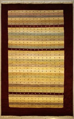 5'10x9'1 Gabbeh Area Rug made using Vegetable dyes with Wool Pile - Striped Design | Hand-Knotted Multicolored | 6x9 Double Knot Rug