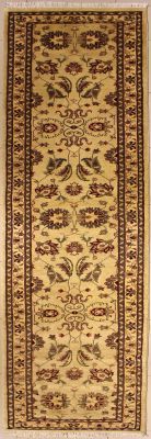 3'0x15'1 Chobi Ziegler Area Rug made using Vegetable dyes with Wool Pile - Floral Design | Hand-Knotted in White