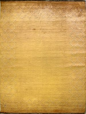 6'6x9'4 Gabbeh Area Rug made using Vegetable dyes with Wool Pile - Diamond Design | Hand-Knotted in Gold