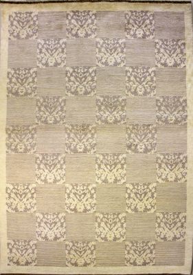 6'1x9'7 Gabbeh Area Rug made using Vegetable dyes with Wool Pile - Checkered Design | Hand-Knotted in White