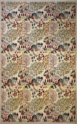 6'0x9'2 Chobi Ziegler Area Rug made using Vegetable dyes with Wool Pile - Floral Design | Hand-Knotted in White
