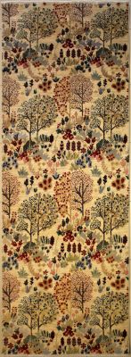 4'0x12'2 Chobi Ziegler Area Rug made using Vegetable dyes with Wool Pile - Floral Design | Hand-Knotted in White