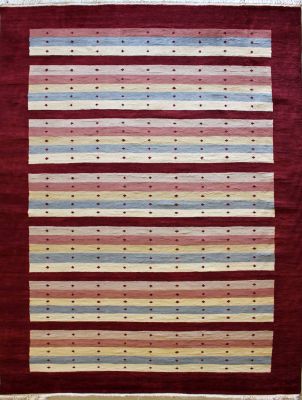 5'11x9'4 Gabbeh Area Rug made using Vegetable dyes with Wool Pile - Striped Design | Hand-Knotted Multicolored | 6x9 Double Knot Rug