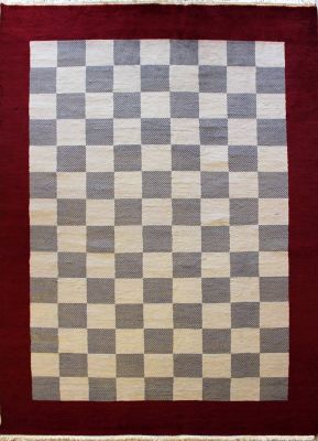 6'6x9'7 Gabbeh Area Rug made using Vegetable dyes with Wool Pile - Checkered Design | Hand-Knotted Multicolored | 6.5x10 Double Knot Rug