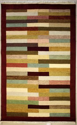5'11x8'11 Gabbeh Area Rug made using Vegetable dyes with Wool Pile - Striped Design | Hand-Knotted Multicolored | 6x9 Double Knot Rug