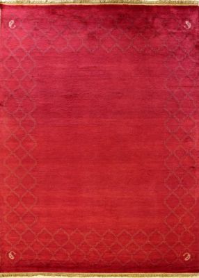 6'5x9'8 Gabbeh Area Rug made using Vegetable dyes with Wool Pile - Diamond Design | Hand-Knotted in Red