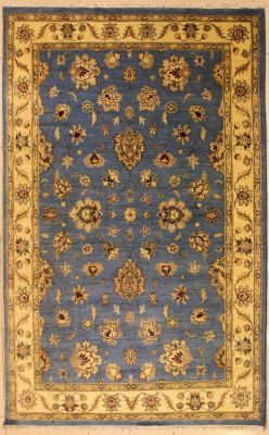 6'0x9'3 Chobi Ziegler Area Rug made using Vegetable dyes with Wool Pile - Floral Design | Hand-Knotted in Greenish Blue