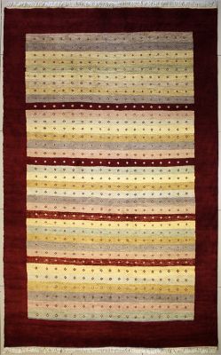 5'11x8'9 Gabbeh Area Rug made using Vegetable dyes with Wool Pile - Striped Design | Hand-Knotted Multicolored | 6x9 Double Knot Rug