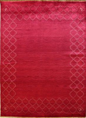 6'6x9'6 Gabbeh Area Rug made using Vegetable dyes with Wool Pile - Diamond Design | Hand-Knotted in Red