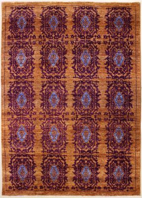 6'1x8'6 Chobi Ziegler Area Rug made using Vegetable dyes with Wool Pile - Geometric Design | Hand-Knotted in Orange