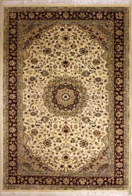 6'1x9'5 Pak Persian High Quality Area Rug with Wool Pile - Floral Design | Hand-Knotted in White