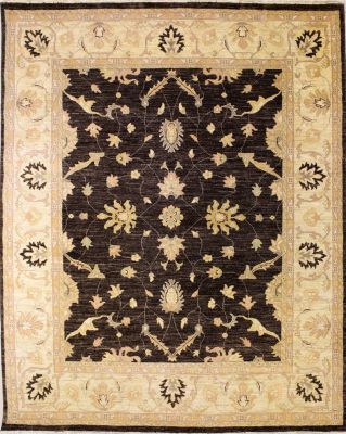 6'6x8'3 Chobi Ziegler Area Rug made using Vegetable dyes with Wool Pile - Floral Design | Hand-Knotted in Dark Brown