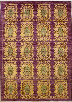 6'0x9'4 Chobi Ziegler Area Rug made using Vegetable dyes with Wool Pile - Geometric Design | Hand-Knotted in Purple